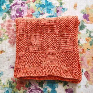 Handmade Orange knit baby blanket. One size - 30 X 50".